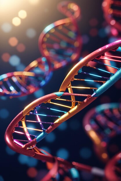 Filamenti di DNA 3D su uno sfondo astratto