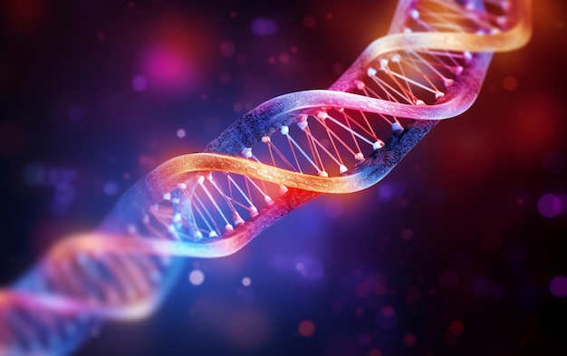 filamenti di dna 3d su uno sfondo astratto