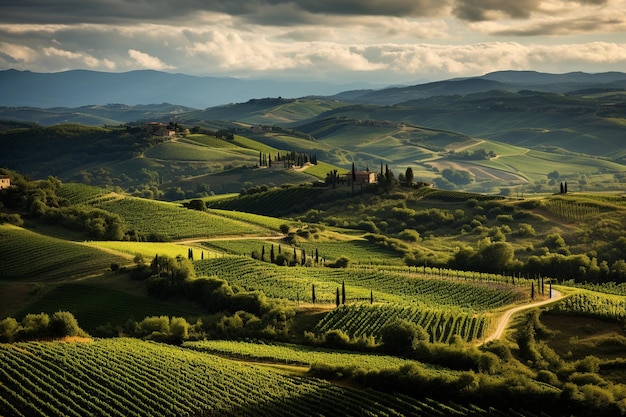 File d'oro Accattivante paesaggio dei verdeggianti vigneti della Toscana