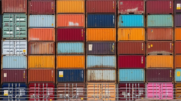 File di container di diversi colori