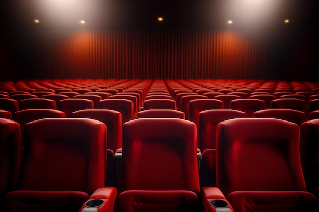 file di sedili di velluto rosso nella sala vuota concetto di intrattenimento e teatro illustrazione 3D