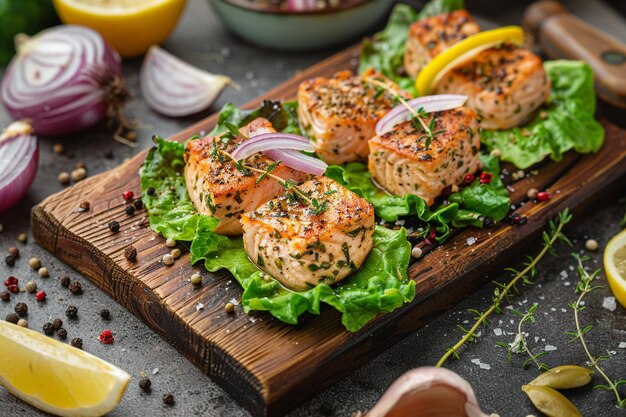 Filetto di pesce frullato e servito in foglia di lattuga con cipolla e limone