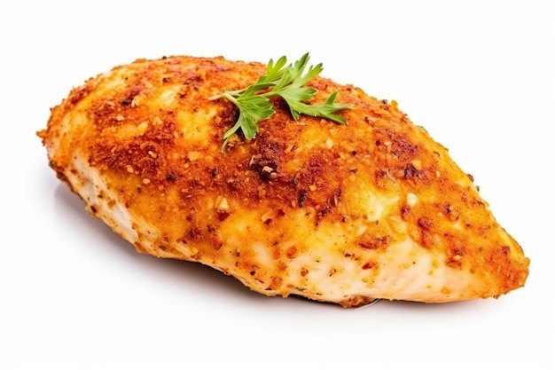 Filetto di pollo al forno su sfondo bianco IA generativa