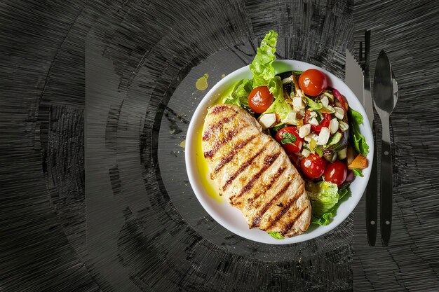 Filetto di pollo alla griglia con insalata dieta ketogenica paleo dieta sana concetto di pranzo a dieta