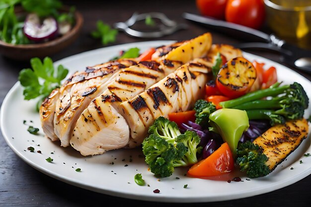 Filetto di pollo alla griglia e verdure