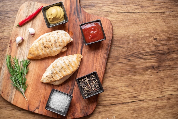 filetto di pollo alla griglia su fondo di legno