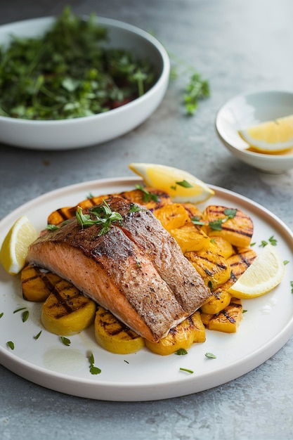 Filetto di salmone annerito alla griglia con zucca di noce al griglio