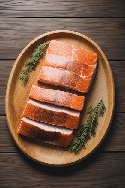 Filetto di salmone trota su sfondo di legno