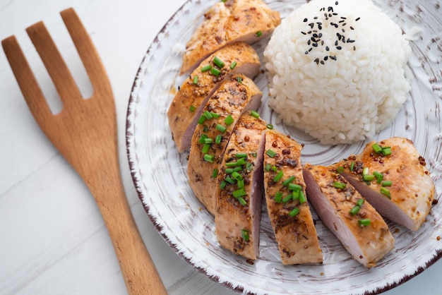 Filetto di tacchino alla griglia con riso.