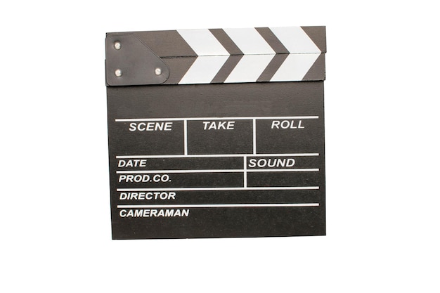 Film Clapperboard isolato su sfondo bianco per la produzione cinematografica e video