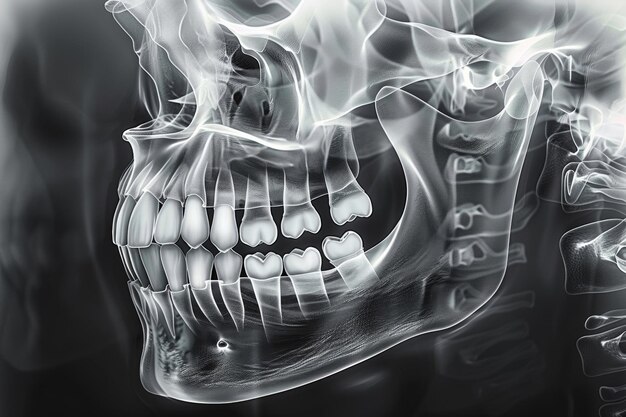 Filmare raggi X o cranio con luce per la chirurgia grafica medica o lesioni con radiografia sanitaria