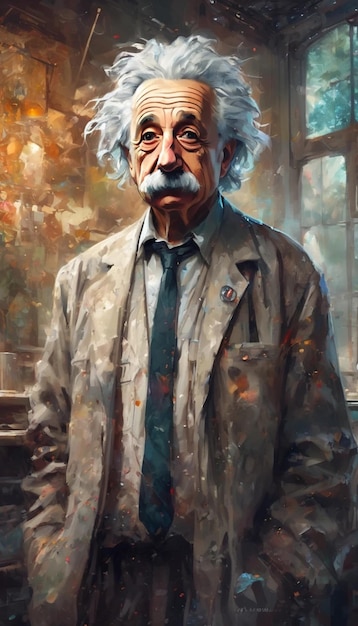 Filmato completo anime di pittura a olio a impasto pesante Albert Einstein