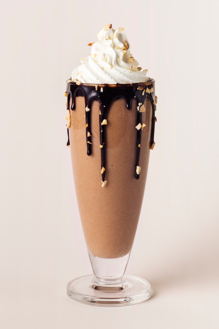 Foto filmato in studio di frullato al cioccolato