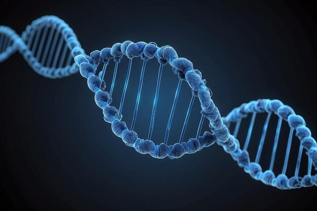 Filo di DNA blu generato digitalmente con linea ECG 3d