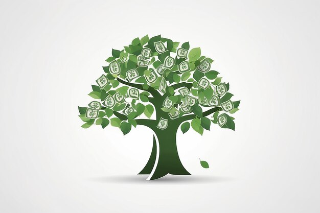 Finance Foliage Icon Vector dell'albero del denaro