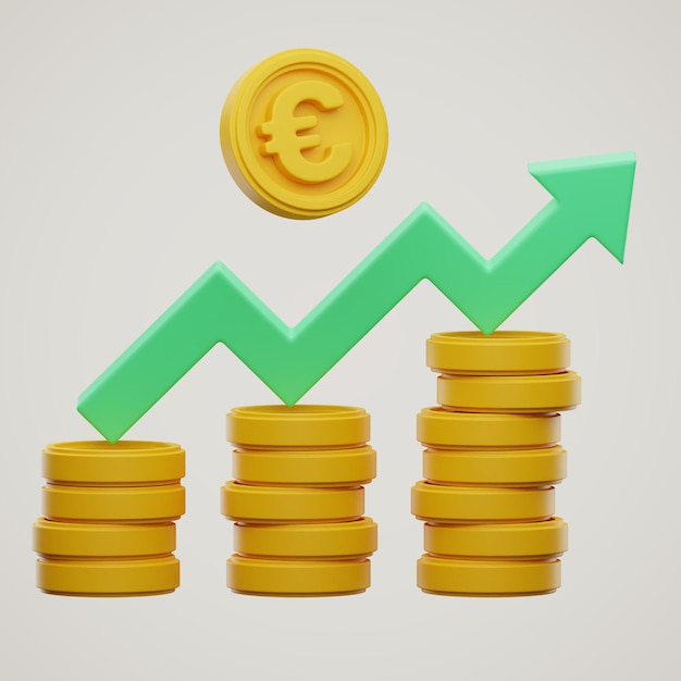 Finanza denaro e moneta icona rendering 3d su sfondo isolato