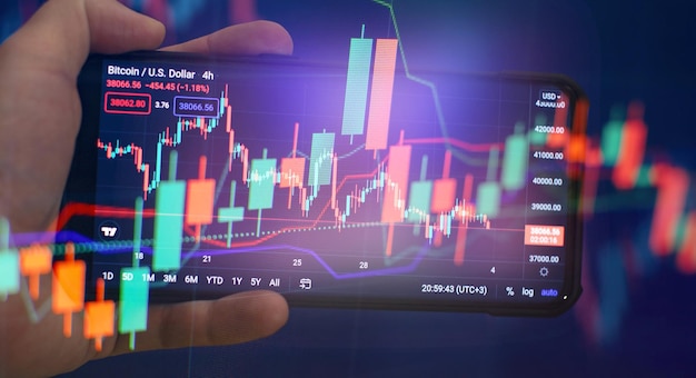 Finanza e analisi delle azioni commerciali di investimento Grafico economico con diagrammi sul mercato azionario per concetti aziendali e finanziari