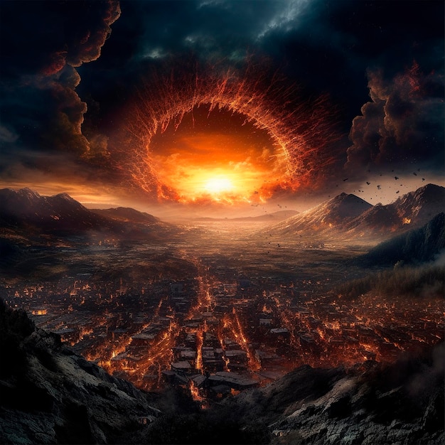 Fine del mondo Scena epica apocalittica Illustrazione artistica 3d mozzafiato Morte della Terra