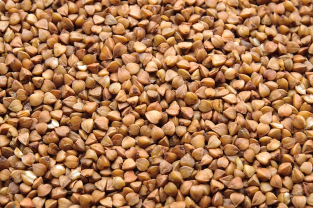Fine di macro di molti grani del grano saraceno su fondo