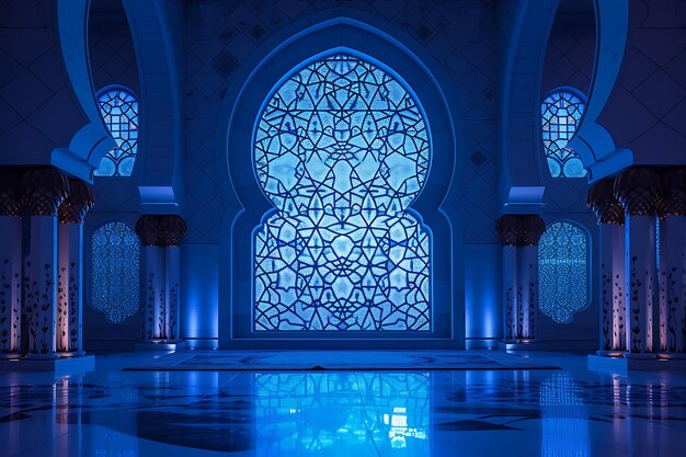 Finestra araba blu illuminata con luci