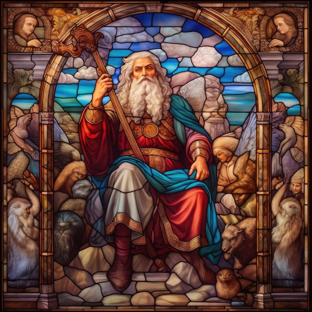 Finestra di vetro colorato un uomo nella chiesa