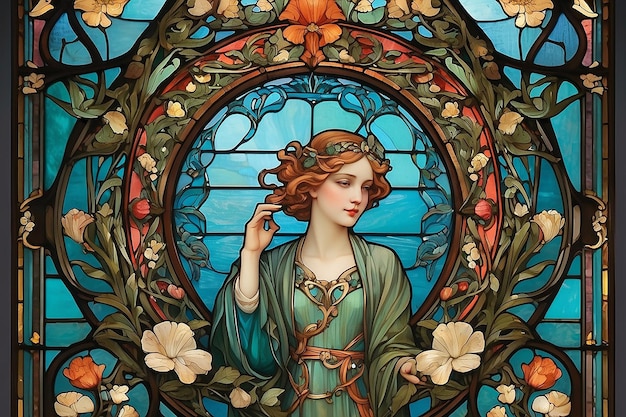 Finestra in vetro colorato in stile Art Nouveau