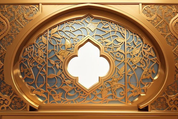 Finestra ornamentale dorata araba a disegni tradizionali islamici