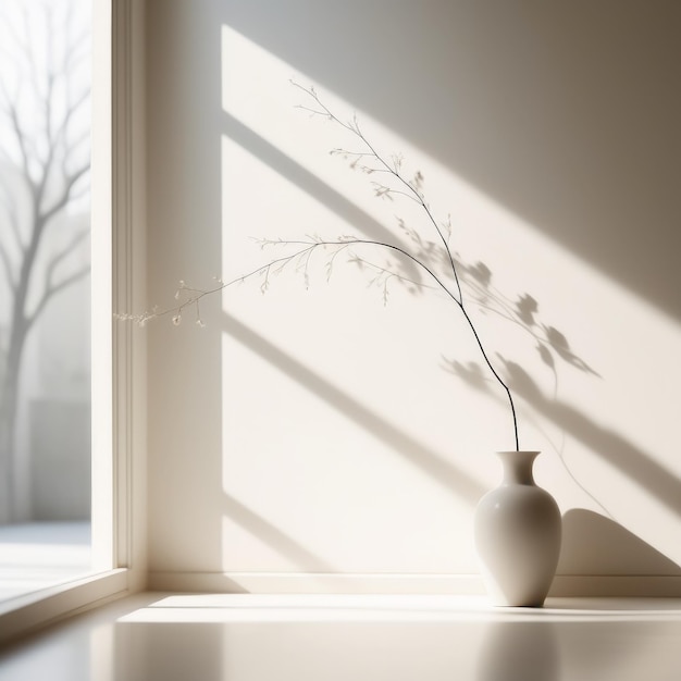 finestra vuota e ombra in stanza bianca design minimalista con luce solare 3D render finestra vuotta