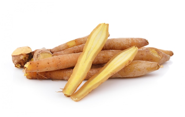 Fingerroot, Kaempfer, Boesenbergia su spazio bianco