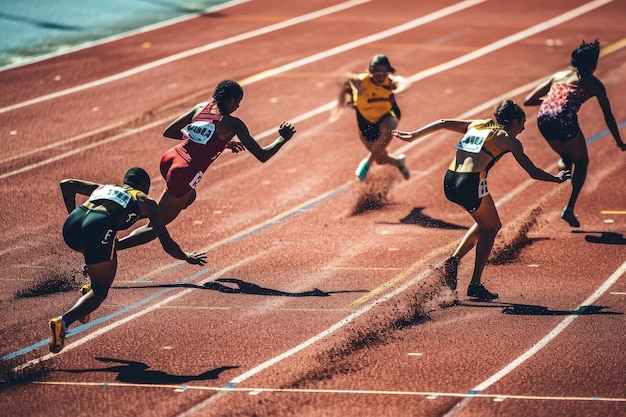 Finizione drammatica di una gara di sprint di 100 metri generata da Ai