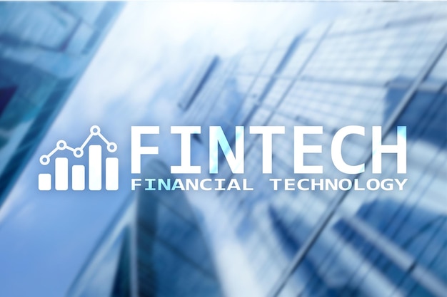 FINTECH Tecnologia finanziaria affari e informazioni globali Tecnologia di comunicazione Internet Sfondo grattacieli Concetto di business Hitech