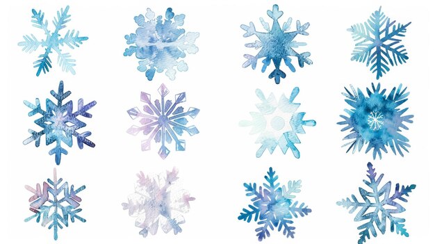 Fiocchi di neve ad acquerello disegnati a mano in formato moderno