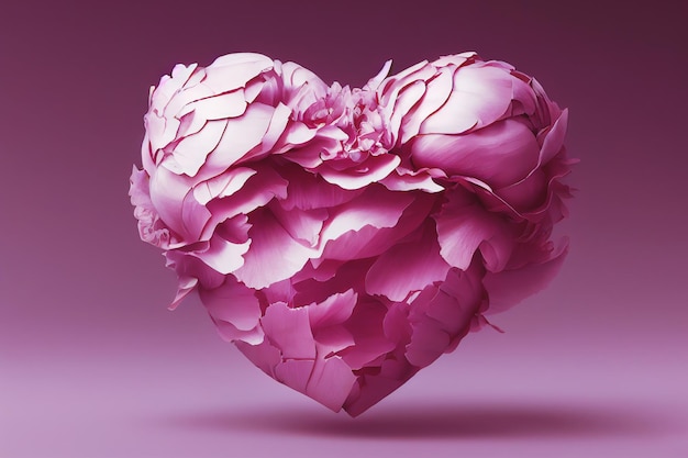 Fiore a forma di cuore di peonia rosa Simbolo di amore romantico Cartolina di San Valentino Illustrazione digitale