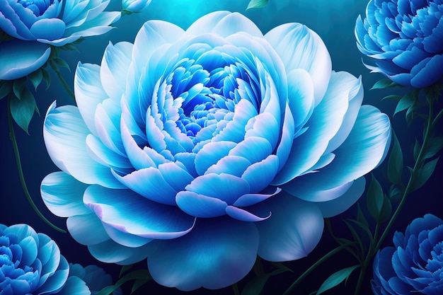 fiore astratto di peonie colorate blu