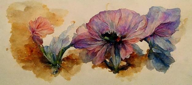 Fiore astratto nell'illustrazione della pittura di colore dell'acqua