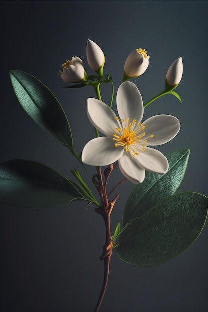 Fiore bianco che si siede sopra un'ai generativa della foglia verde