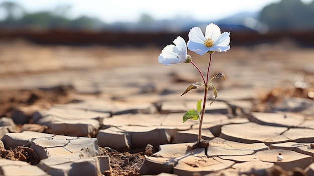 Fiore bianco resistente in una fessura del terreno