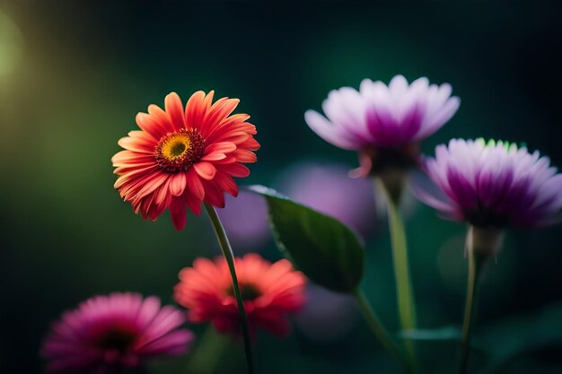 fiore colorato con una foglia verde su