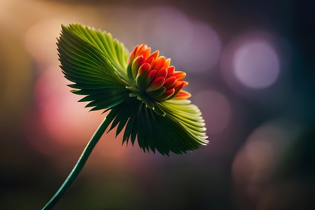 fiore colorato con una foglia verde su