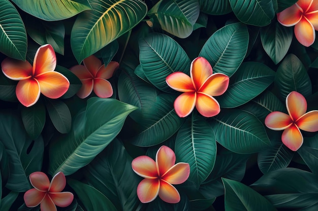 fiore colorato su sfondo di natura fogliame tropicale scuro