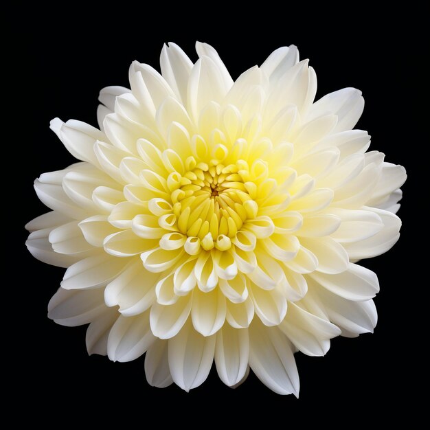 Fiore Dahlia bianco accurato e dettagliato su sfondo nero