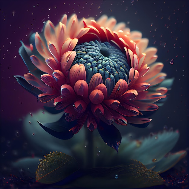 Fiore Dahlia su sfondo scuro illustrazione 3d