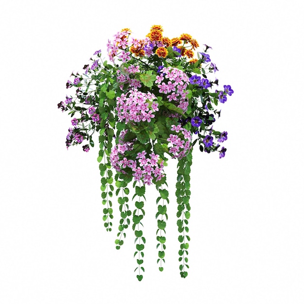 fiore decorativo in un vaso isolato su sfondo bianco, illustrazione 3D, rendering cg