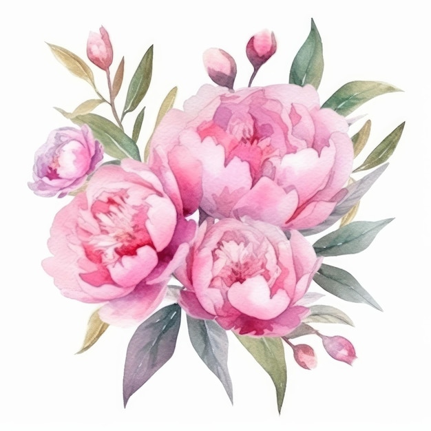 Fiore dell'acquerello di peonia Illustrazione AI GenerativexA