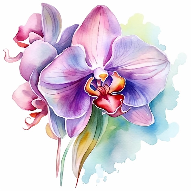 Fiore dell'orchidea dell'acquerello con un fiore rosa e viola.