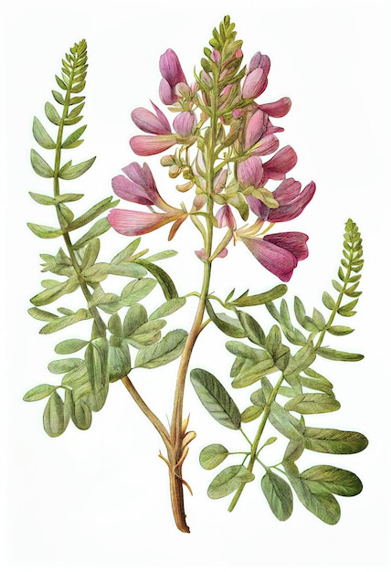 Fiore di astragalo Illustrazione botanica Pianta Milkvetch Pittura realistica Illustrazione astratta dell'intelligenza artificiale generativa