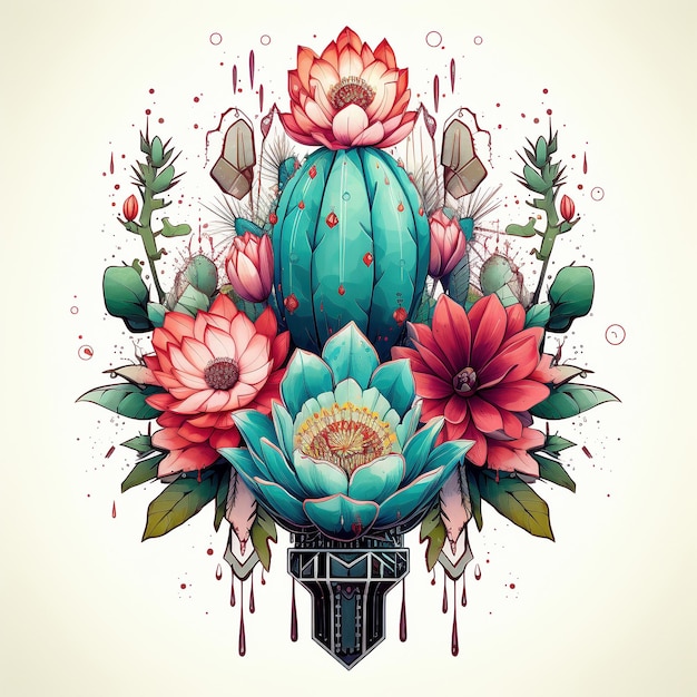 fiore di cactus del deserto dell'acquerello creativo