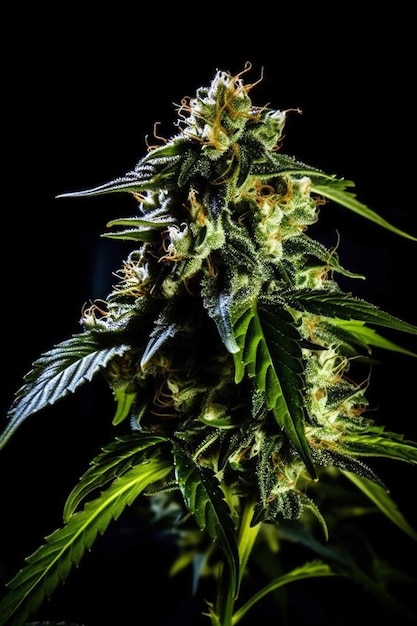 Fiore di cannabis o bocciolo di cannabis su sfondo nero