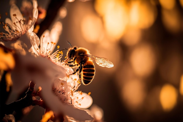 Fiore di ciliegio con ape