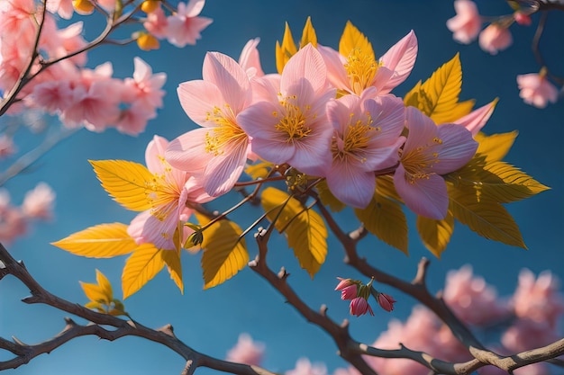 fiore di ciliegio fiore di sakura sullo sfondo del cielo blu ai generativo